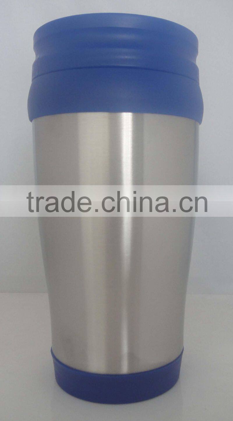blue color plastic and steel travel mug 400ml
