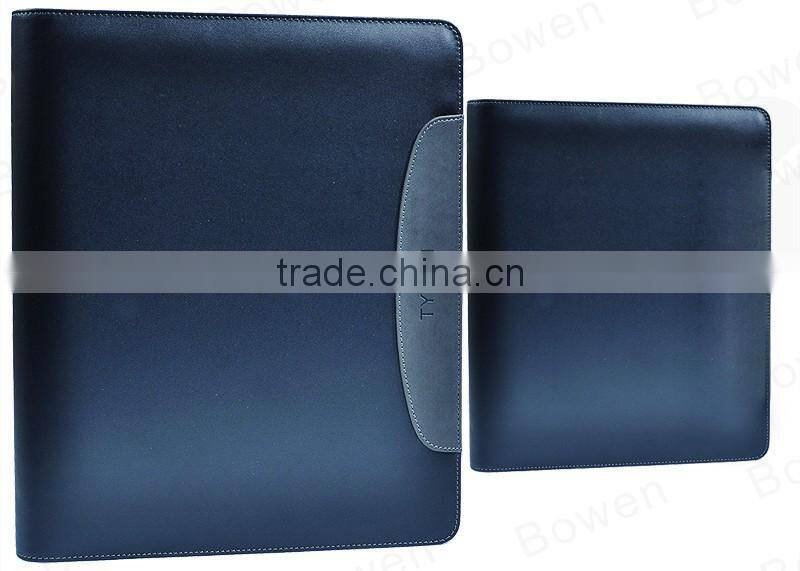 China supplier L shape metal6 ring binder leather file folder,conference folder