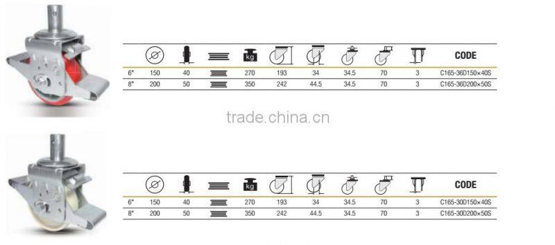 150mm-200mm Scaffold roller bearing caster wheel with brake