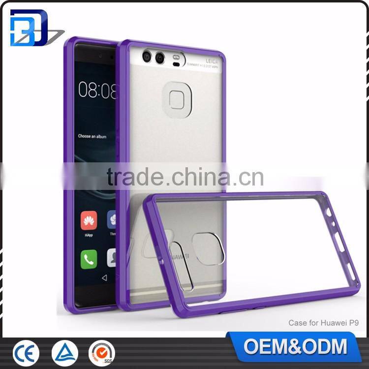 Mobile Accessories Ultra thin Acrylic Clear Hard Case Back Panel with TPU Bumper Cover for Huawei P9 Clear Case China Wholesale