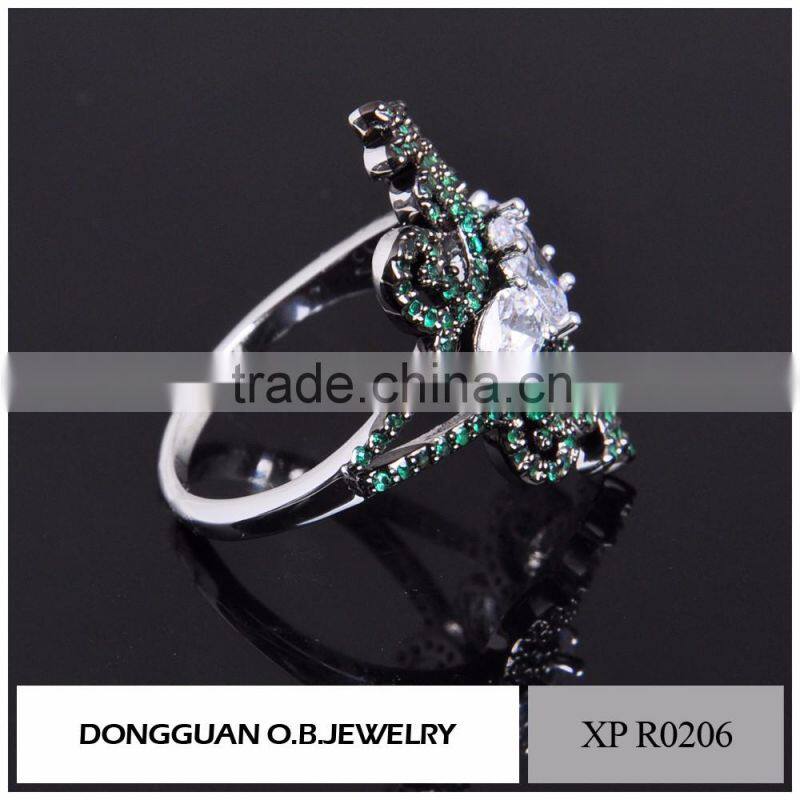 Costume jewelry supplies fashion black gold jewelry green stone finger ring