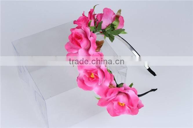 Bulk cheap cute hair accessories, kawaii light rose pink fabric frilly flower headbands for girls