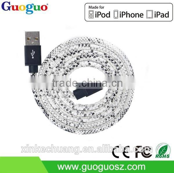 Wholesale promotion C48 connector PU leather braided high tranfer mfi usb cable