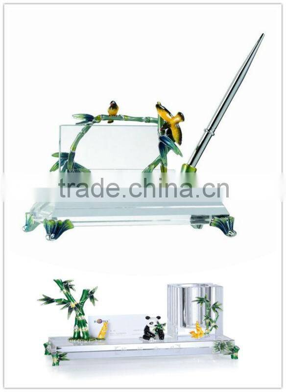 Bamboo enamel crystal card holder/pen holder