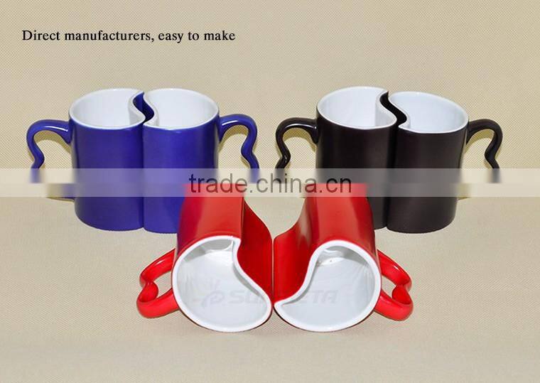 High Quality Heart Shape Magic Ceramic Sublimation Couple Mug