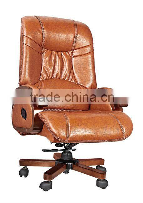 China manufacturer boss recliner office chair with woodern base&armrest