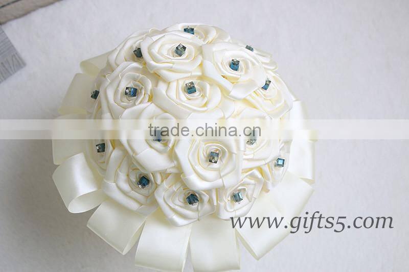Elegant white wedding bridal bouquet with blue ctrystal wholesale