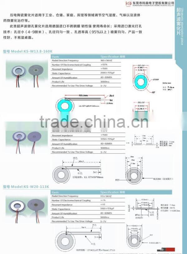 20MM 1.7MHz piezoelectric ultrasonic atomizer