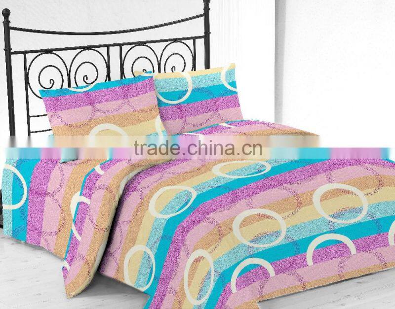 Ready made Microfiber Printed Bed Sheet Set With Stripe Circle Design