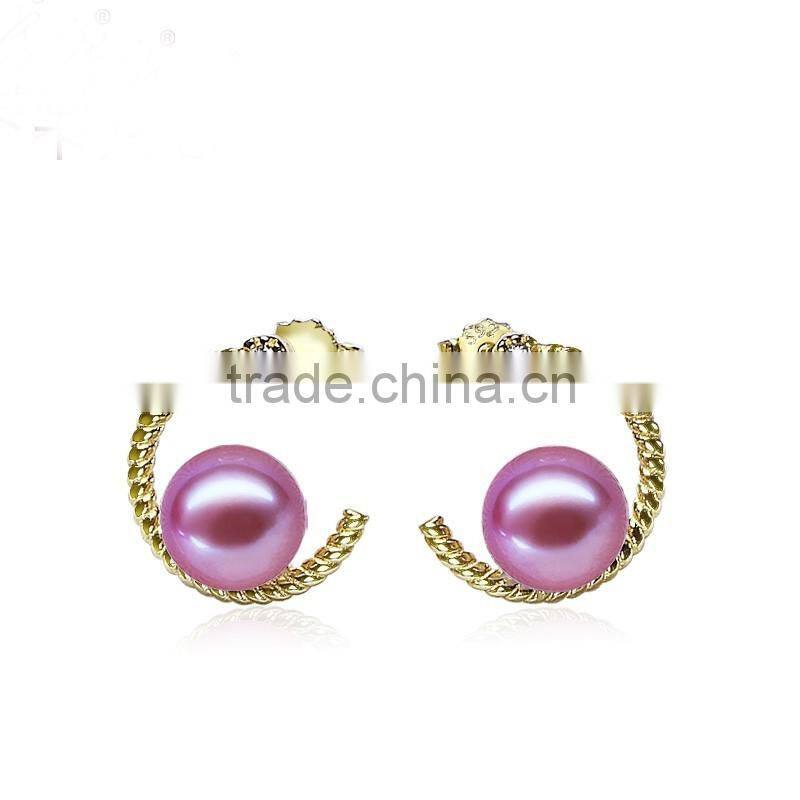 7-8mm size natural freshwater pearl earrings white color pink color and purple