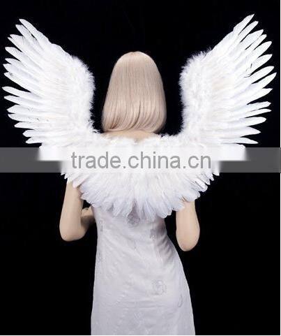 White Open Swing V Shape Costume Feather Angel Wings Adult