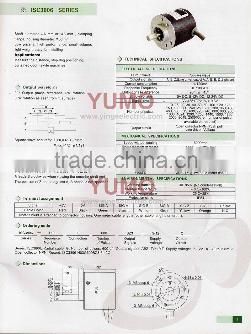 YUMO ISC3806 600P/R shaft rotary encoder