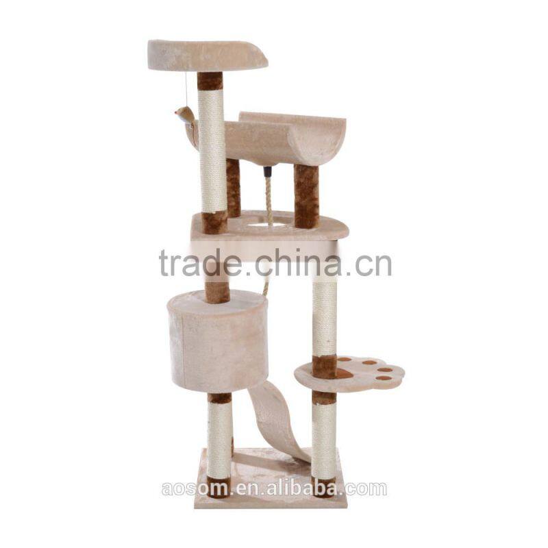 Pawhut 57" Beige/Brown Cat Tree Scratching Post Tower