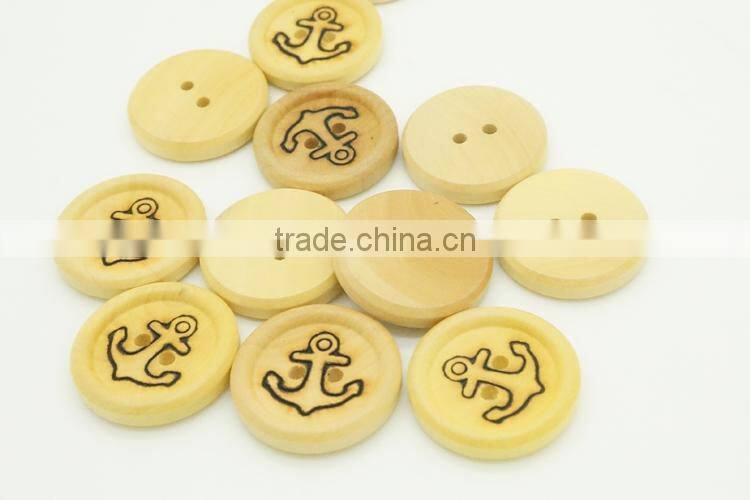 2 Holes High Quality Natural Wood Button with Anchor Figure Printed On
