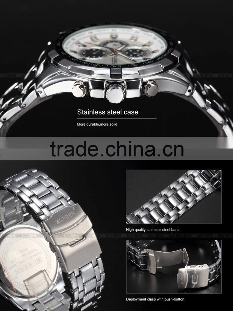 CURREN White Luxury Sport Analog Army Military Steel Band Men's Quartz Watch