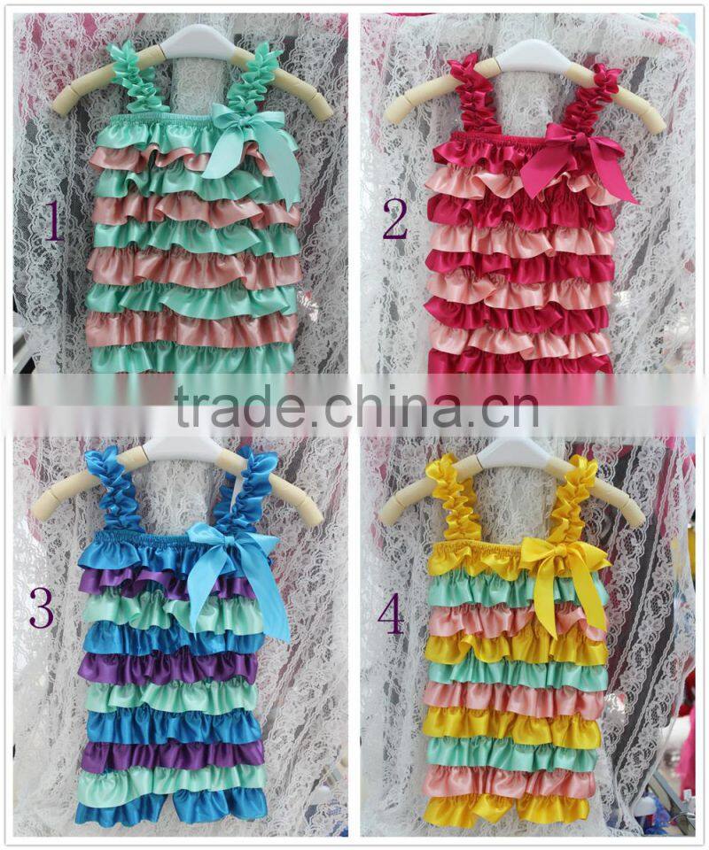 Hot sale Fashion/ Pretty/ Soft Ruffled Rompers Baby Sleeveless Rompers/ Bodysuit Best Posh Petti Ruffle Lace And Satin Rompers