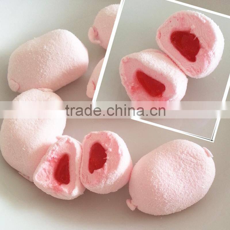 Pillow shaped soft marshmallow filled fruit jam