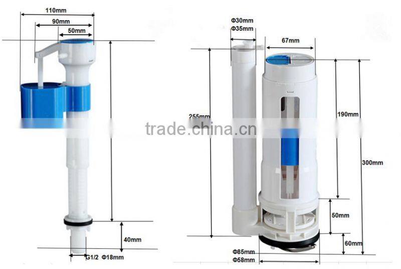 ABS material adjustable in-wall dual flush toilet tank flush valve