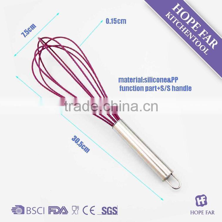 0300202 High quality 12" silicone egg beater with stainless steel handle