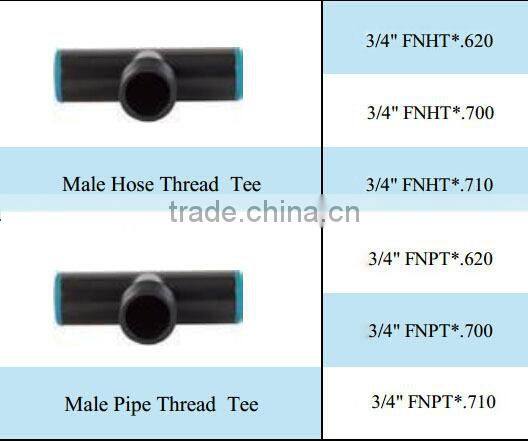 plastic male hose thread tee for tubing