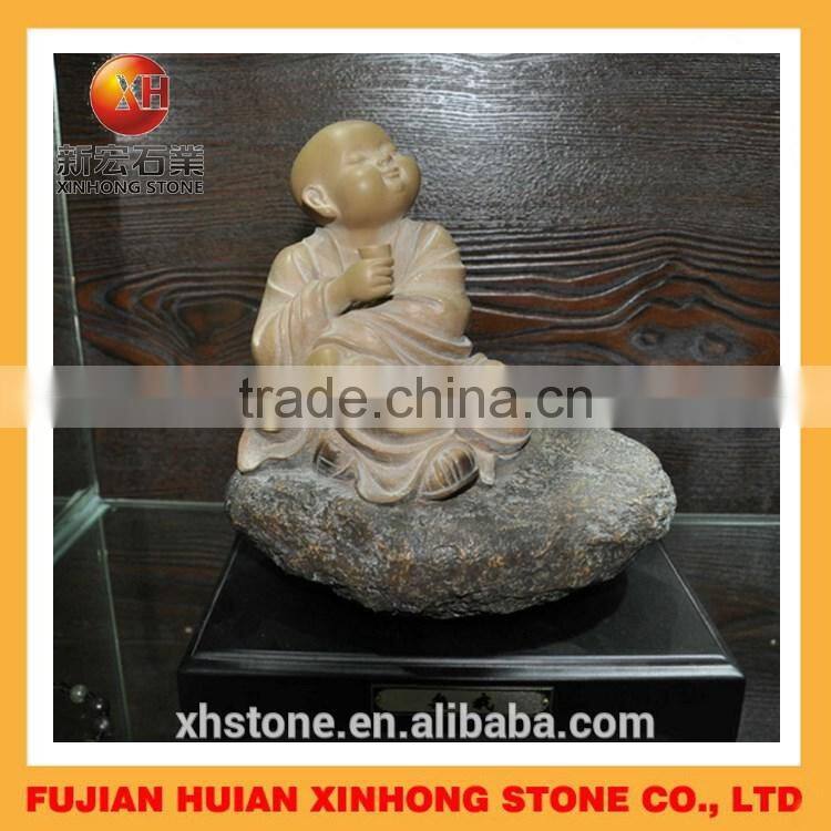 Hand carved Chinese table stone ornamentation little monk with set