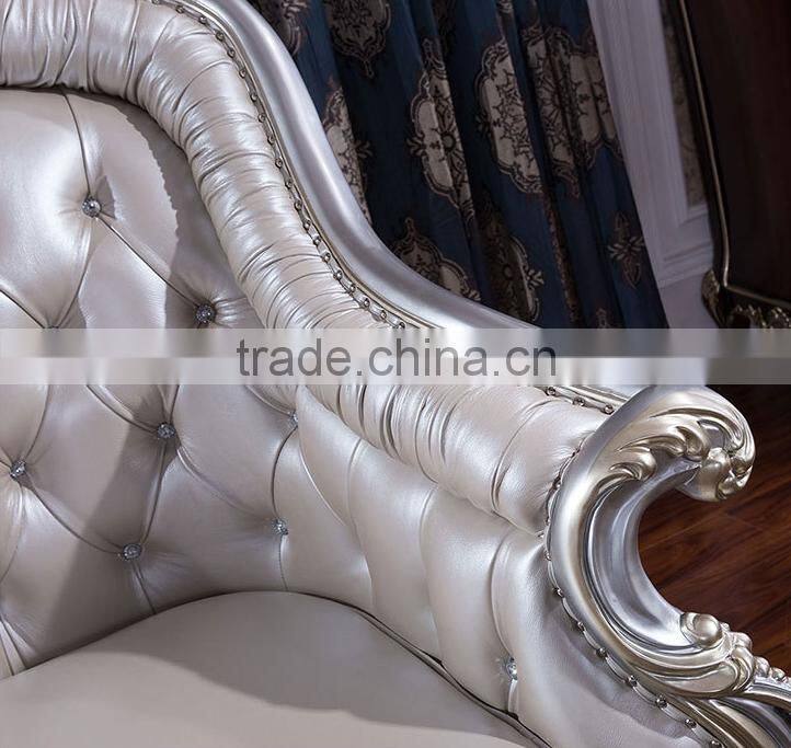 Graceful European noble living room furniture genuine leather sofa set