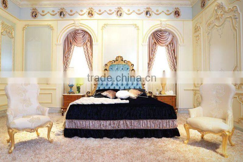 French Antique Bedroom Furniture Wooden Carved Nightstand/ Vintage Brown Bedside Table With Golden Carving