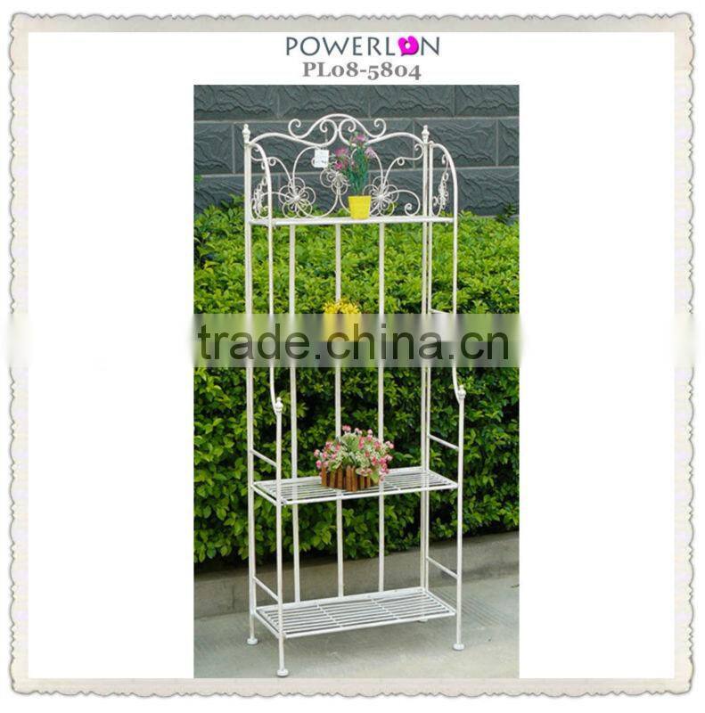antique white metal flower pot shelf