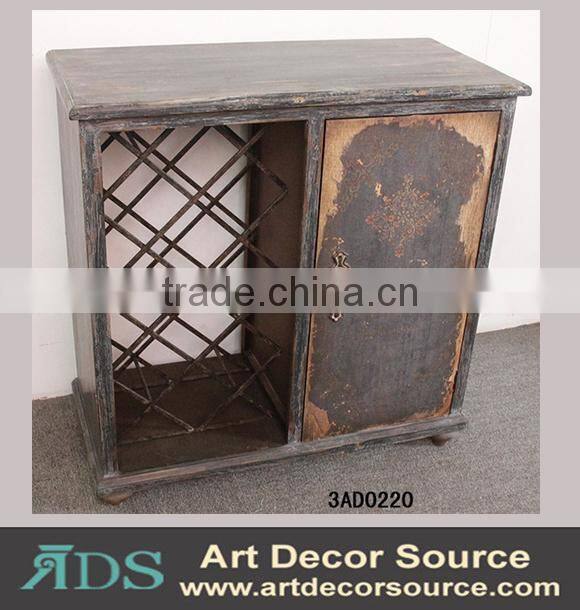 Antique metal frame console table with 4 wood drawers and shelf