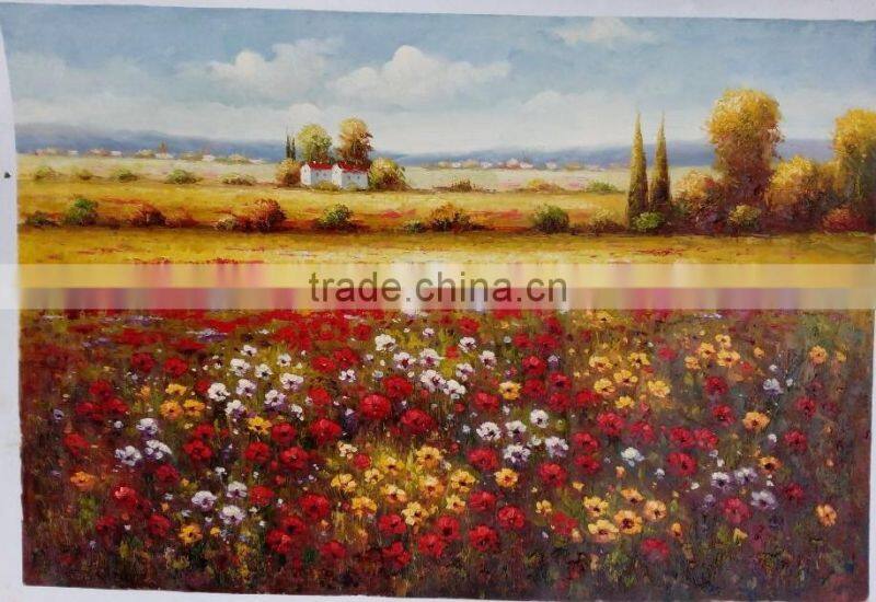 Handmade Poppy Field Oil Painting on Canvas
