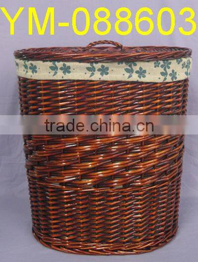 set of three white willow laundry hamper baskets with lining