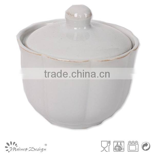 white emboss ceramic sugar bowl