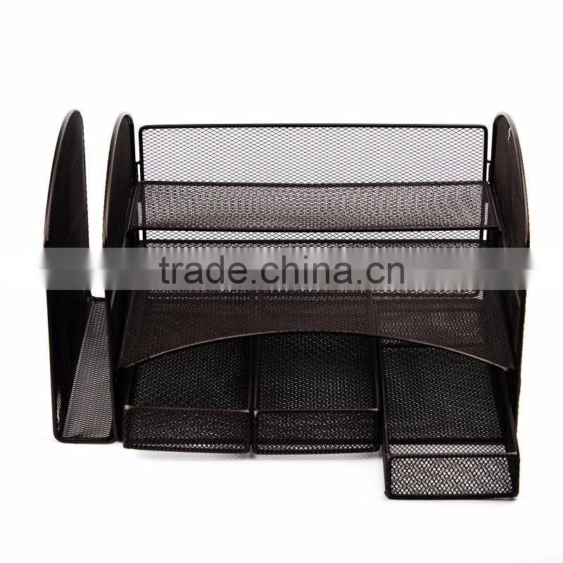 2017 amazon popular design black metal mesh desk file organizer with 3 Little Drawers