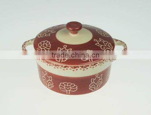 New design stoneware casserole handpainted flower