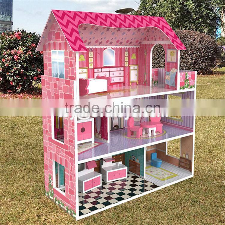 New design lovely girls toy sets wooden miniature house kits W06A235