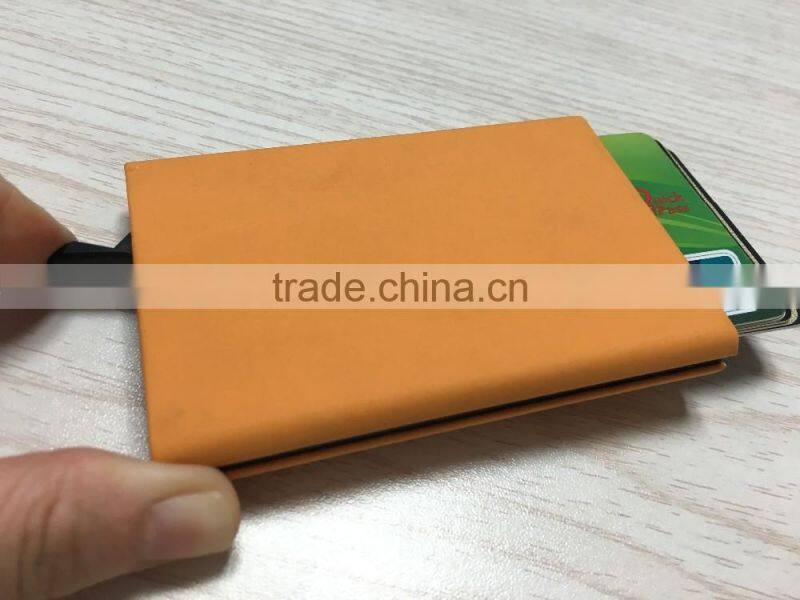 Multi Function Aluminum Slim Credit Card Holder Metal Leather & Aluminum RFID Protector Wallet
