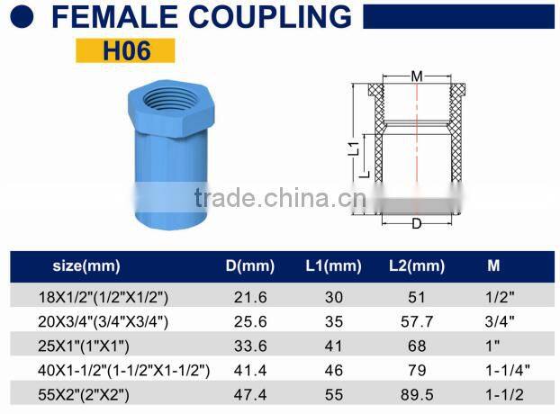 TY High quality TIS PVC pipes & fitting FEMALE COUPLING eco-friendly Cheap Price Full Size factory price list discount