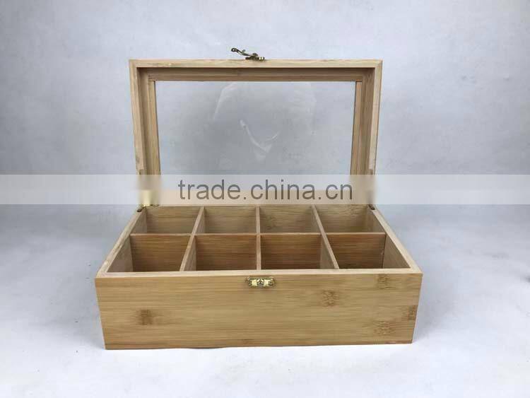 custom luxury finish bamboo/wooden tea box with 8 compartments