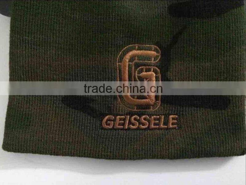 Custom camo printing knitted hats with 3d embroidery winter hat