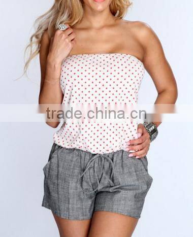 2014 Summer fashion women print Polka dot romper two pieces jumpsuit short OEM cheap price