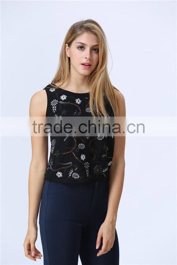 New design Factory price Accept Small/Min/Loe Order quantity Ebroideried Embellishment Beaded Women top Women Blouse