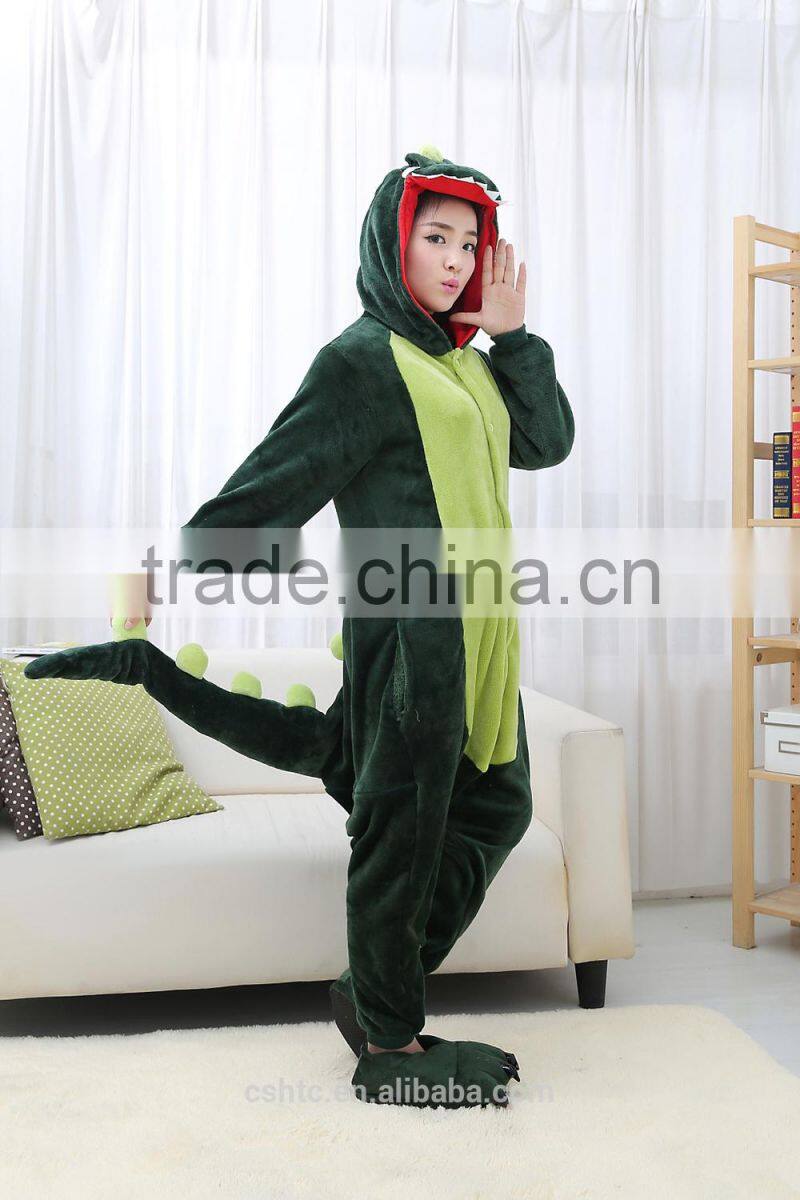 flannel cartoon adult animal jumpsuit animal pajamas jumpsuit green dinosaur design