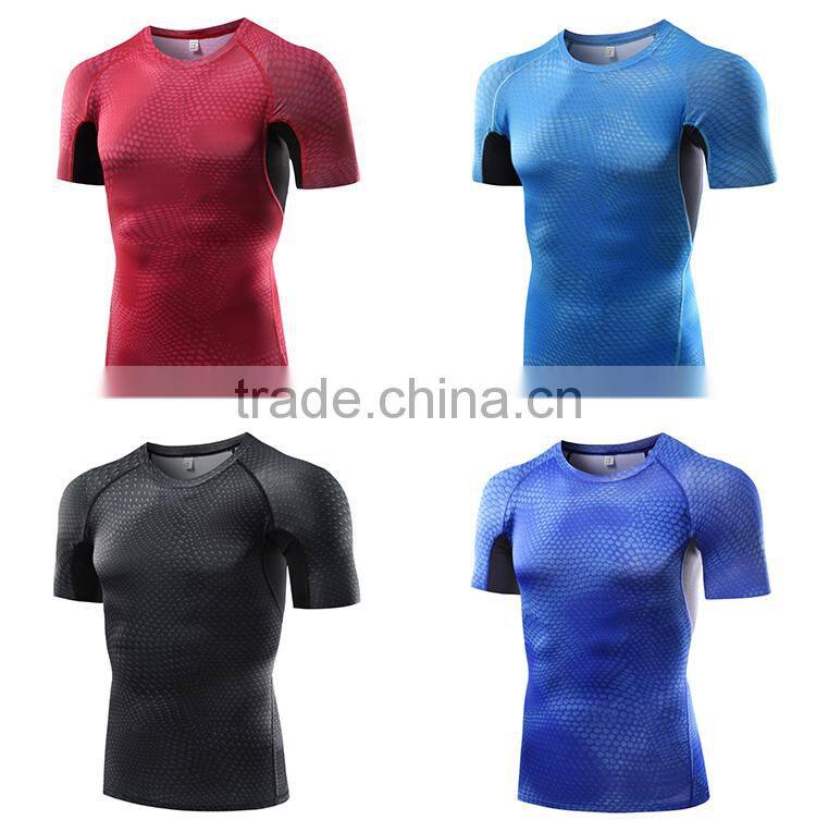 New style compression athletic seamless gym top training sport shirt for men