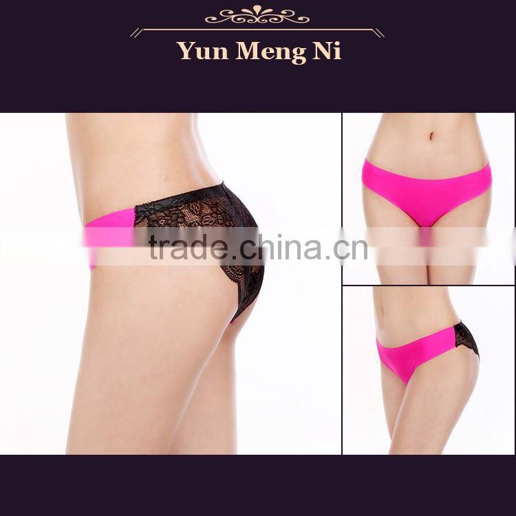 YunMengNi Ladies new arrival candy colors and transparent lace hipster women Ice silk seamless panty