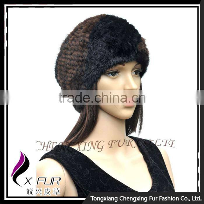 CX-E-10G Knitted Women Head Scarf Mink Fur Stretch Elastic Headband