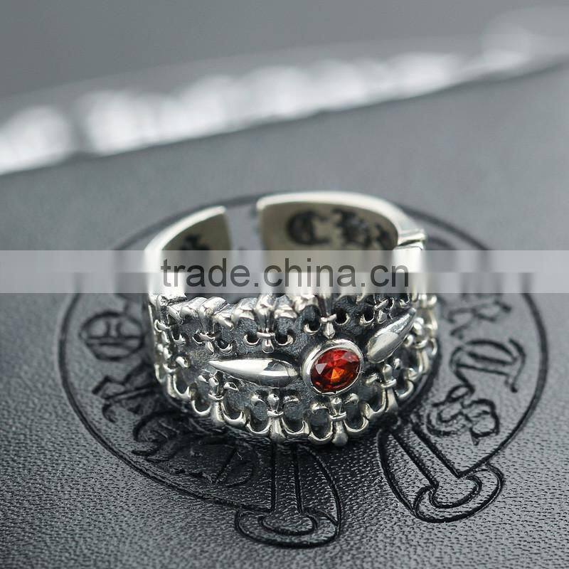 Adjustable personalized cool punk jewelry pokerface silver red diamond fashion men's ring