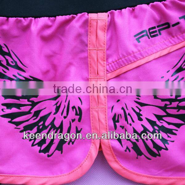 Lady's fashion short 100% polyester custom printed mma shorts for women