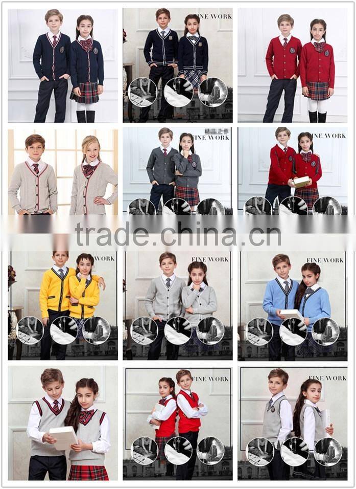 Red sleeveless unisex sweater vest school uniforms design with picture primary