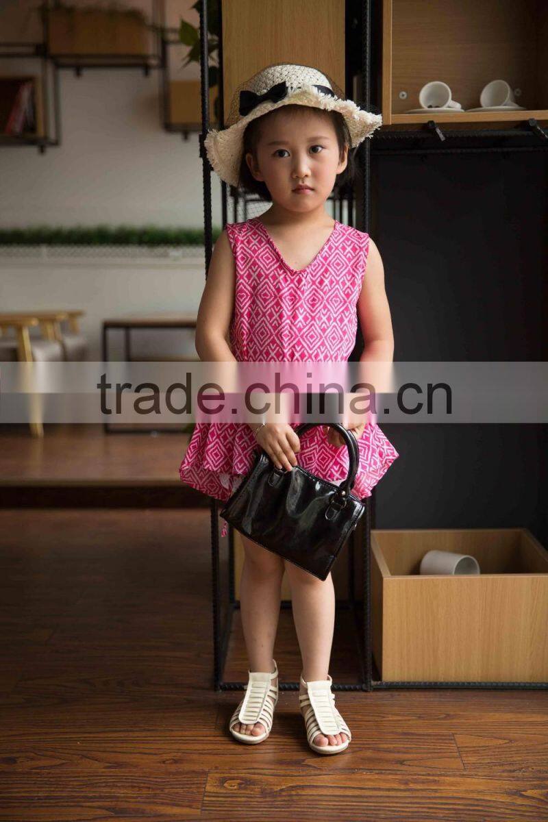 COOL KID ZONE 2016 summer children girl print V neck chiffon short sleeveless dresses design girl dress