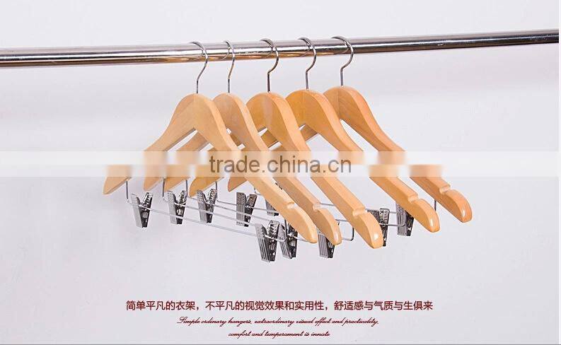 China factory stylish wooden hanger no notch wooden shirt hanger 4 tier sturdy clips and special shape pants hanger